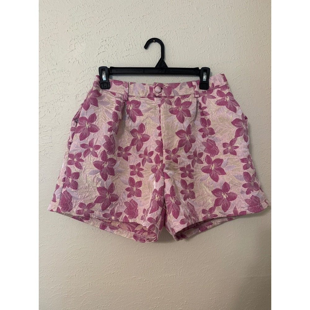 Strut & Bolt Pink Gold Floral Jacquard Metallic Shorts Large L 4in Inseam